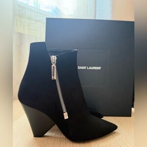 Saint Laurent Suede Black Ankle Booties